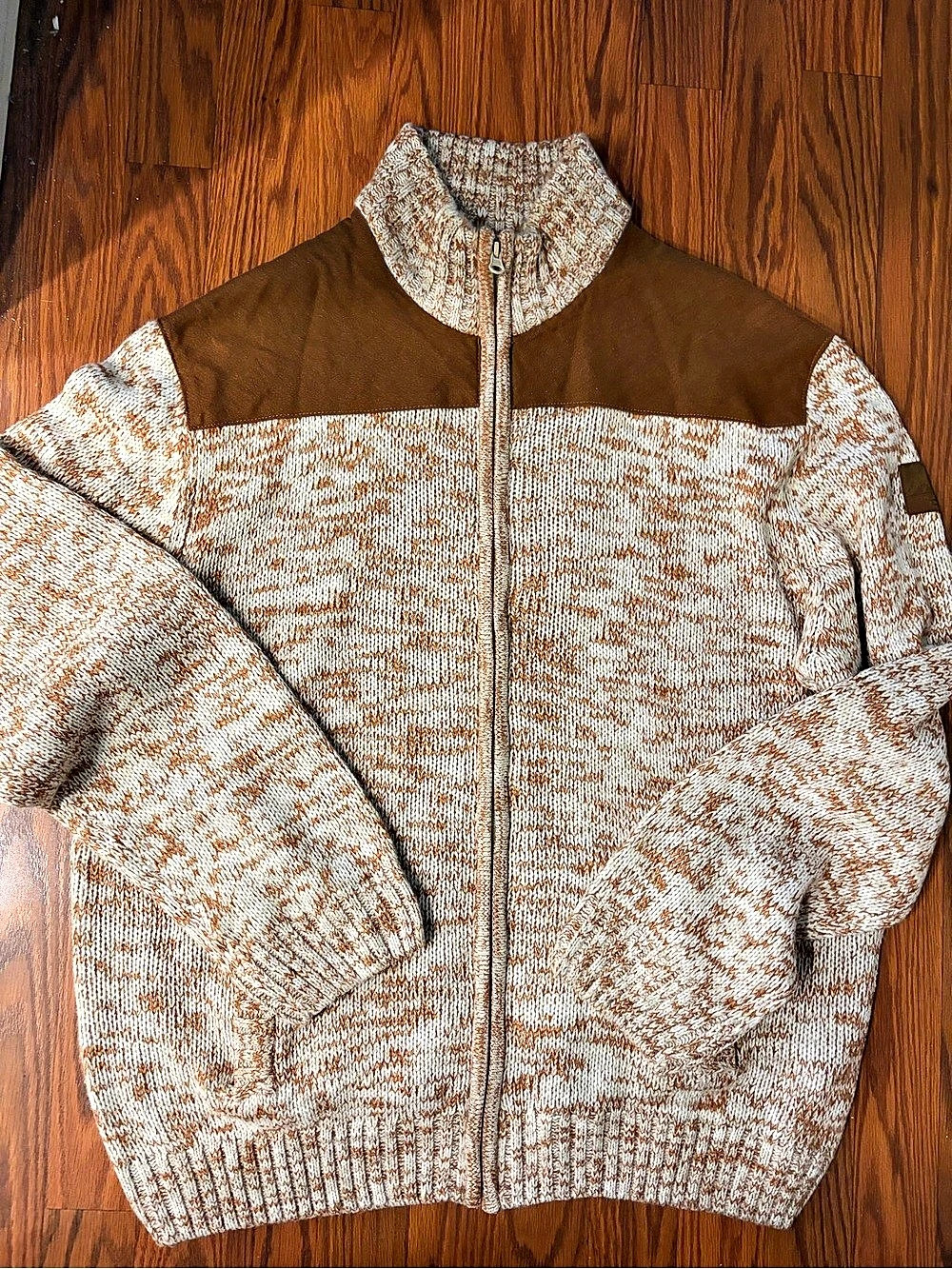 Atlas for Men Men’s XL Marled Knit Full-Zip Sweater – Rust & Cream